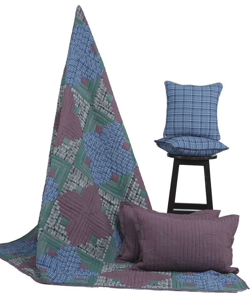 Log Cabin King Size Patchwork Quilt Set