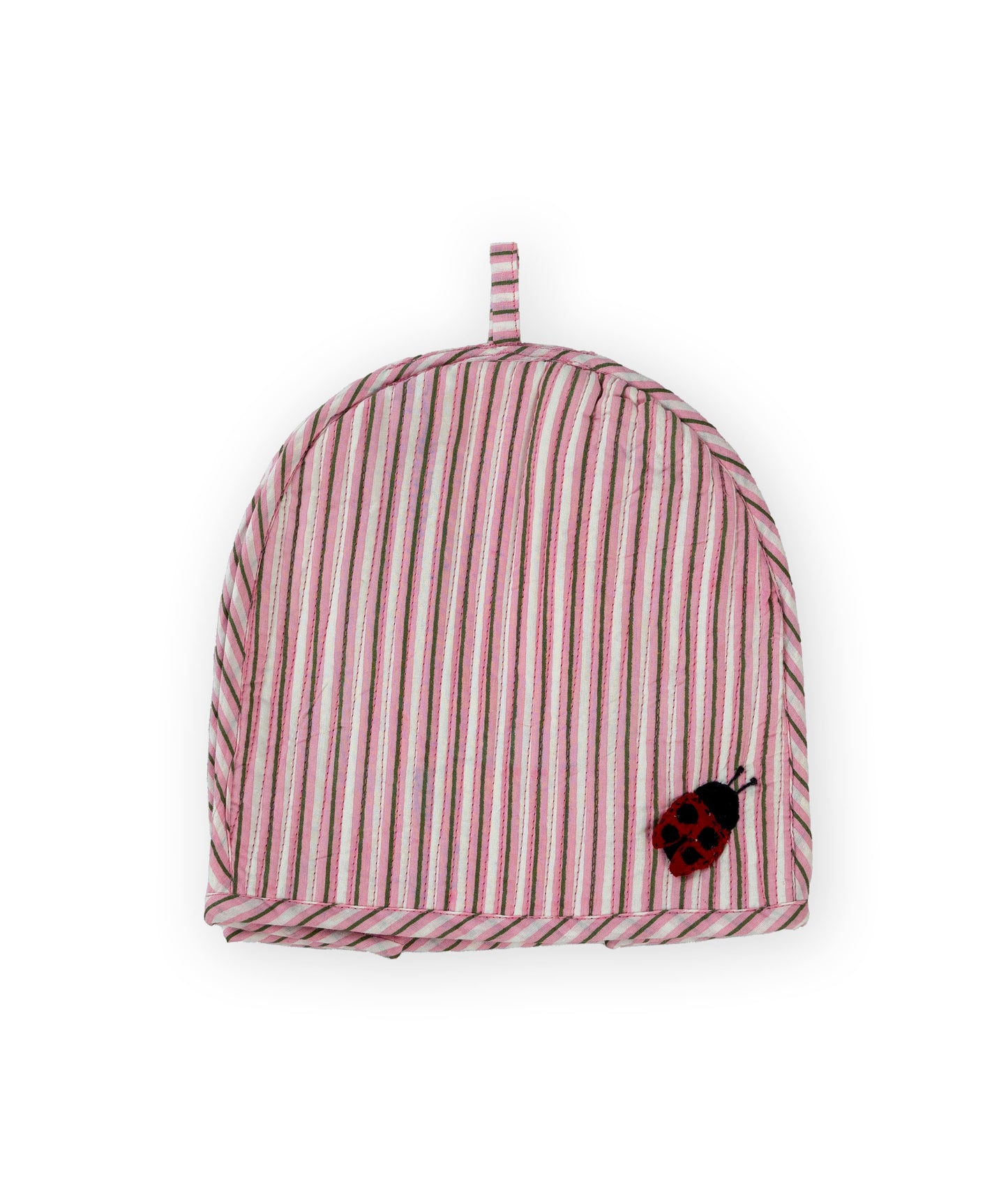 Light Pink Stripe Ladybug & Heart Tea Cosy Set