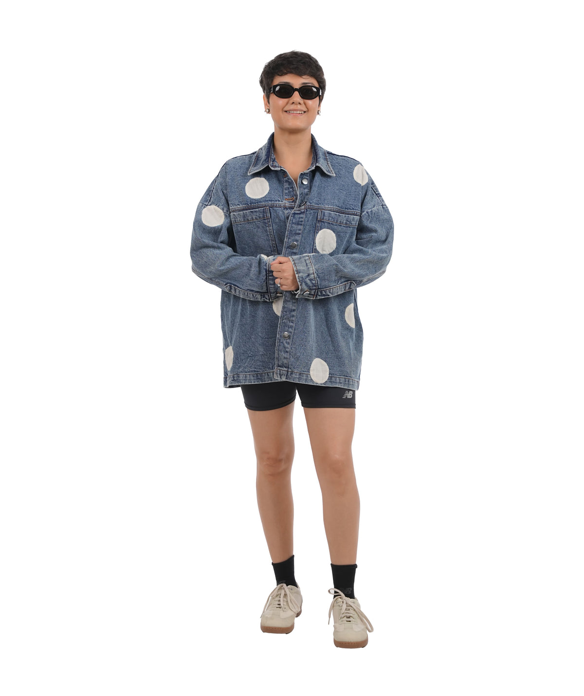 'Polka Dot White' Wearable Art Denim Jacket