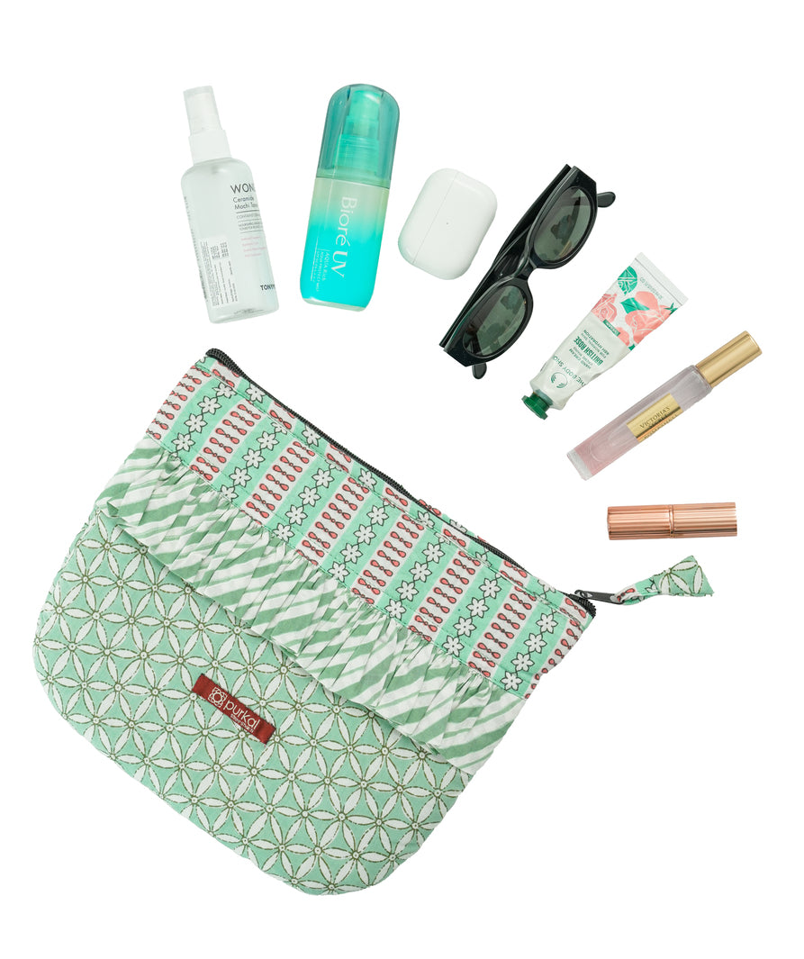 Sage Green Frill Travel Pouch