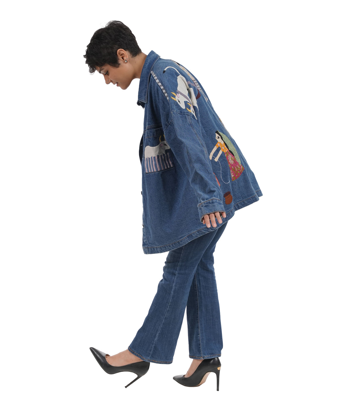 'Village Life' Wearable Art Denim Jacket