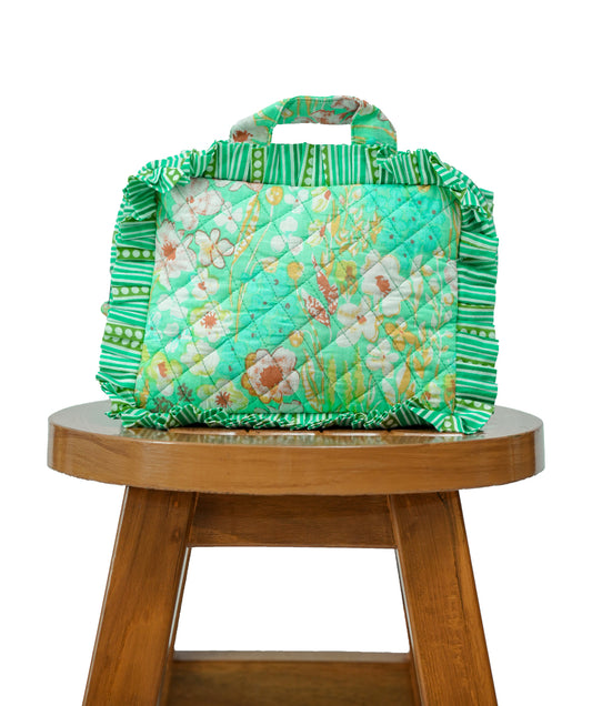 Teal Green Travel Pouch with Frills