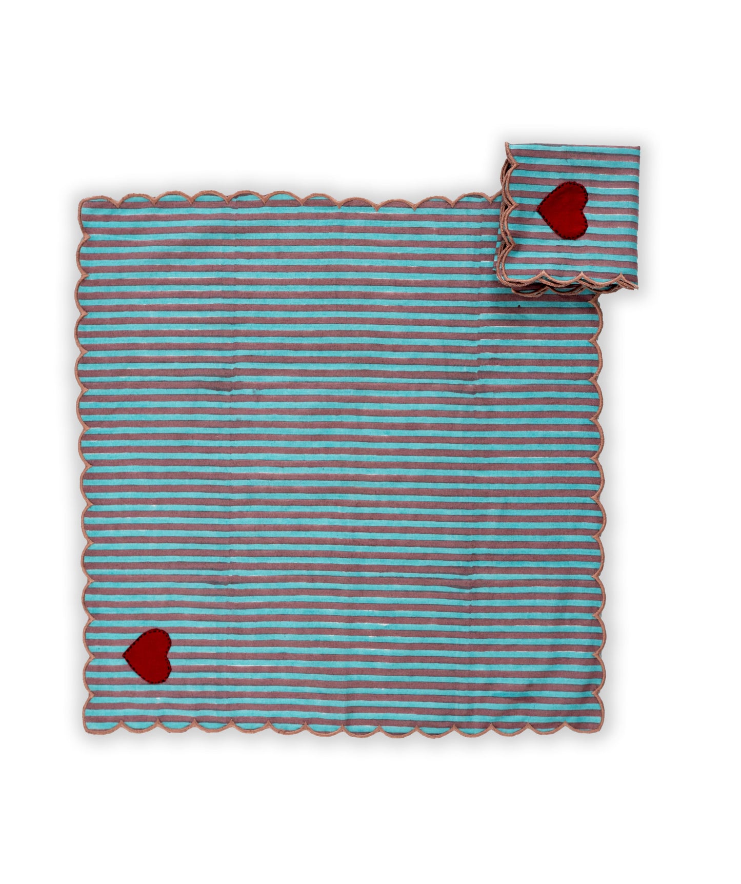 Blue & Mauve Stripe Ladybug & Heart Tea Cosy Set