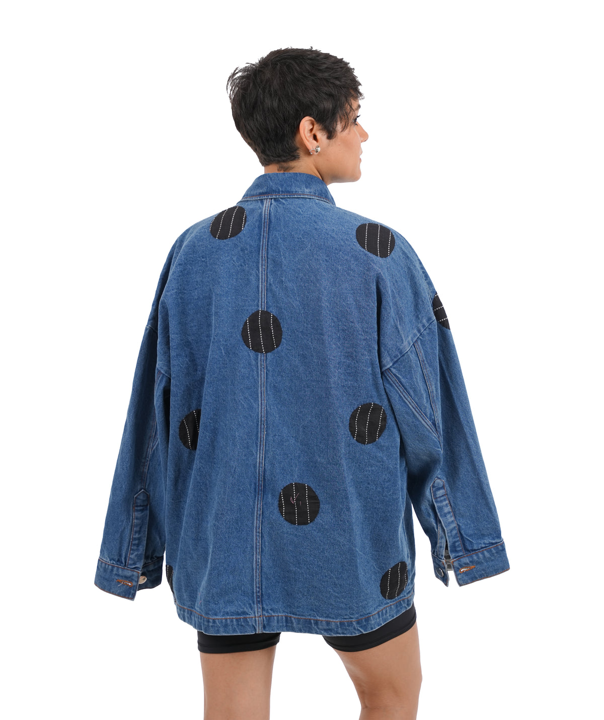 'Polka Dot Black' Wearable Art Denim Jacket