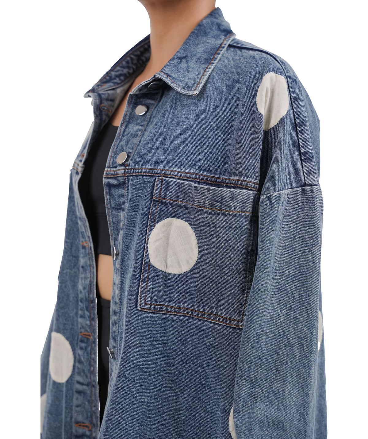 'Polka Dot White' Wearable Art Denim Jacket
