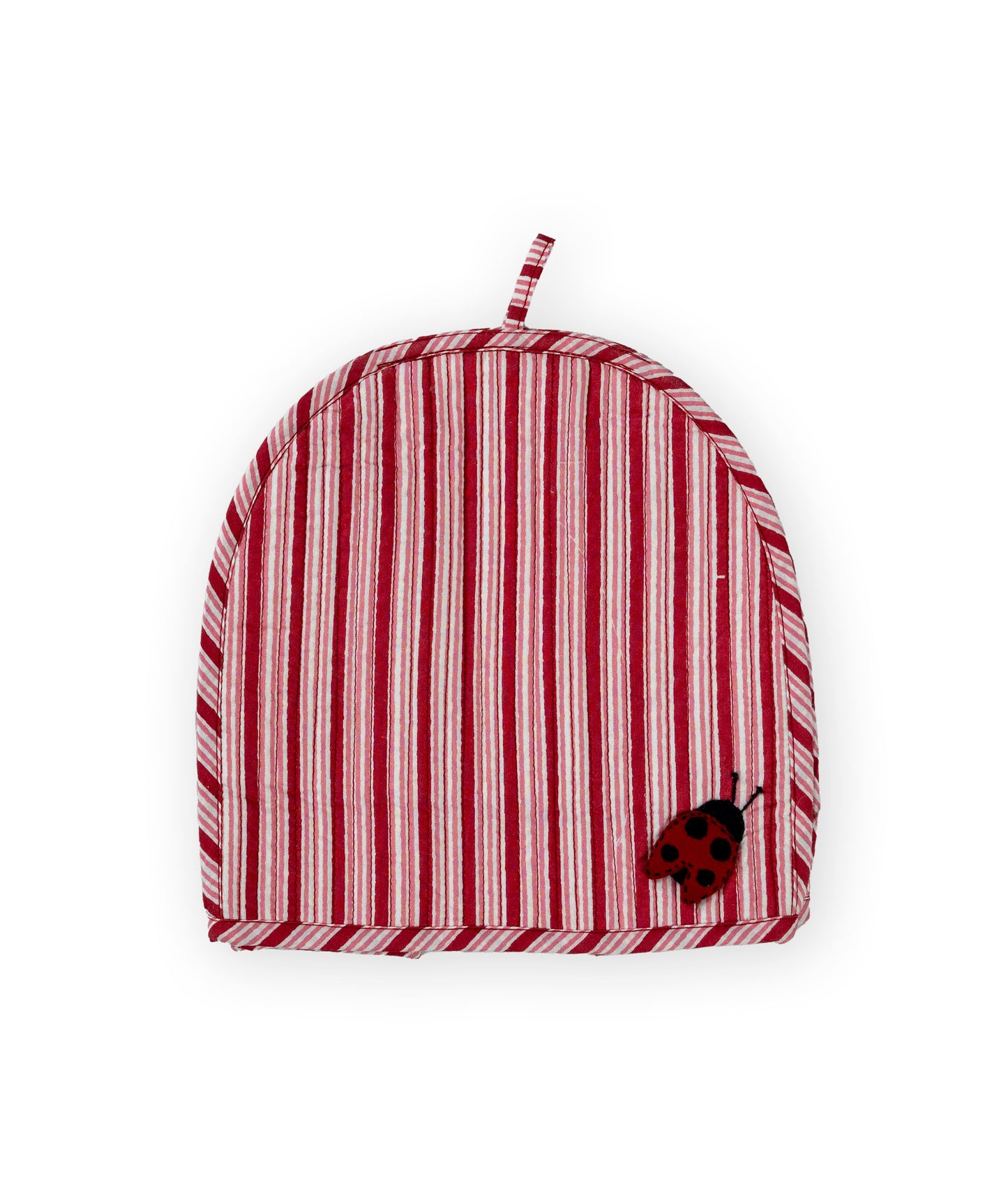 Red & White Stripe Ladybug & Heart Tea Cosy Set