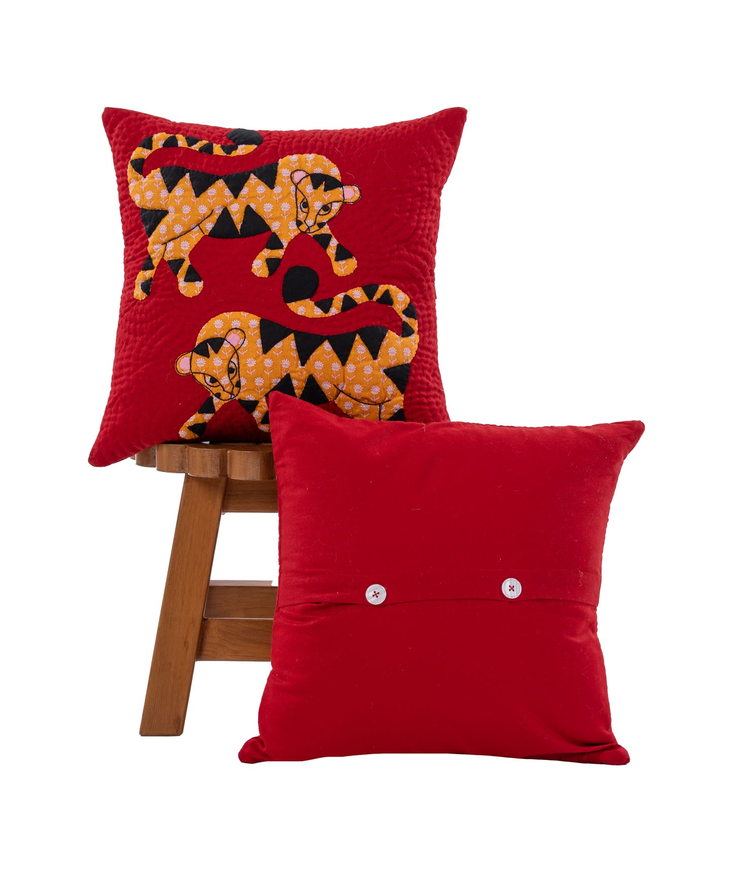 Gond Art Tiger Red Cushion Cover