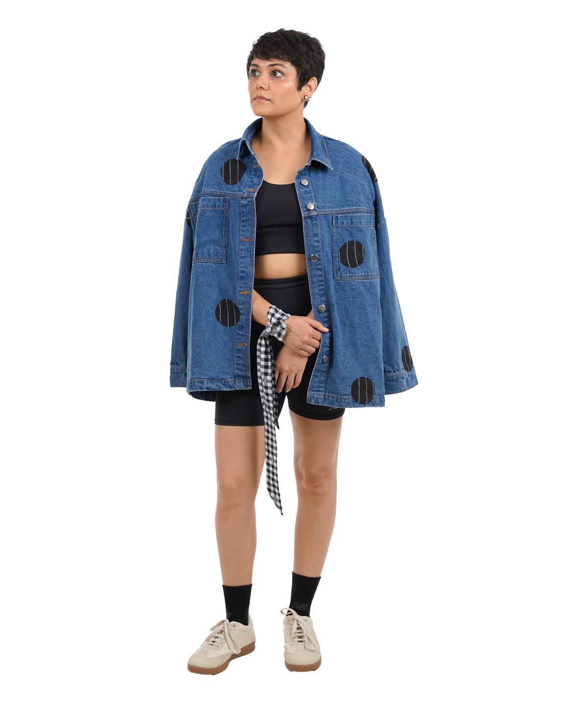 'Polka Dot Black' Wearable Art Denim Jacket