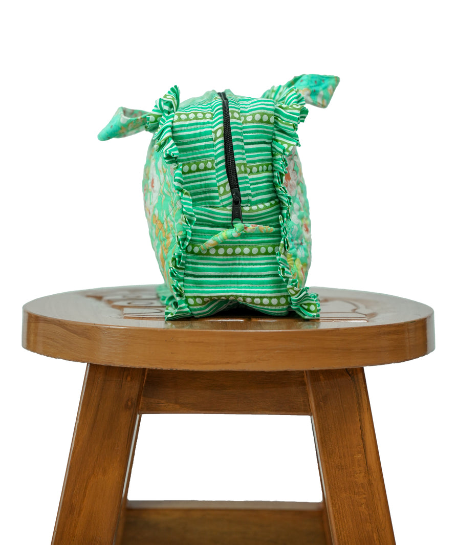 Teal Green Travel Pouch with Frills