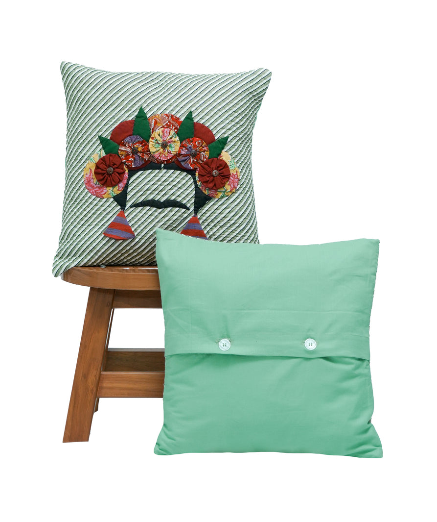 Frida on Leheriya Green Cushion Cover