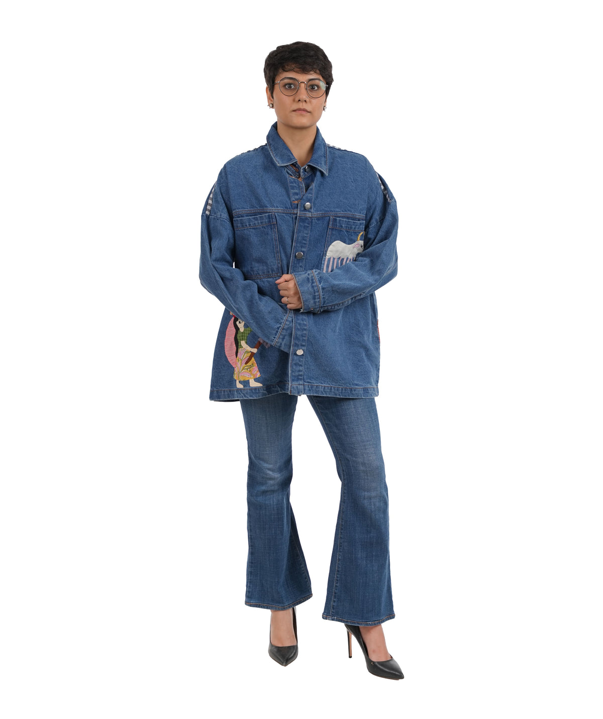 'Village Life' Wearable Art Denim Jacket
