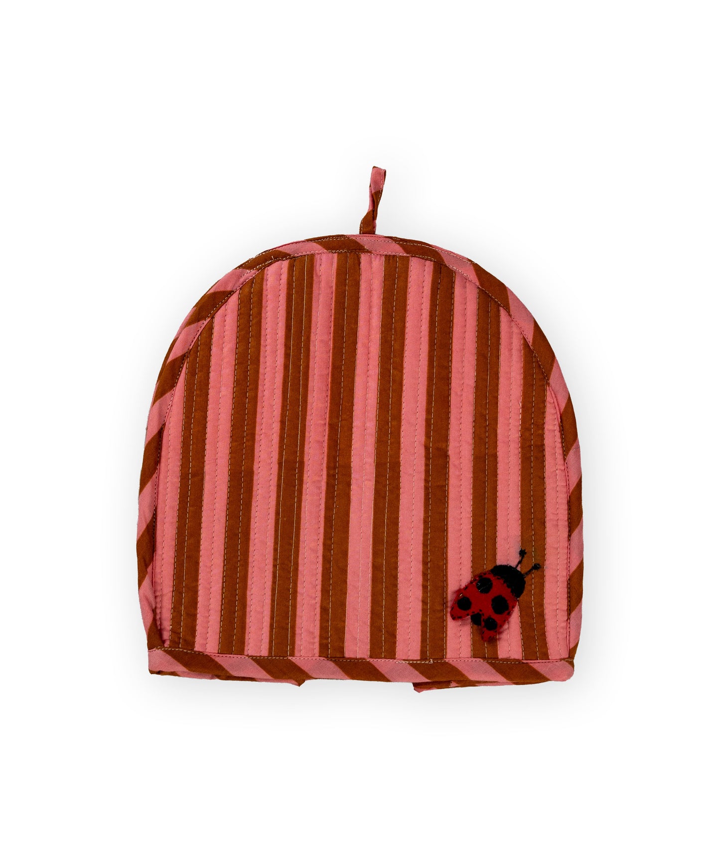 Rust Stripe Ladybug & Heart Tea Cosy Set
