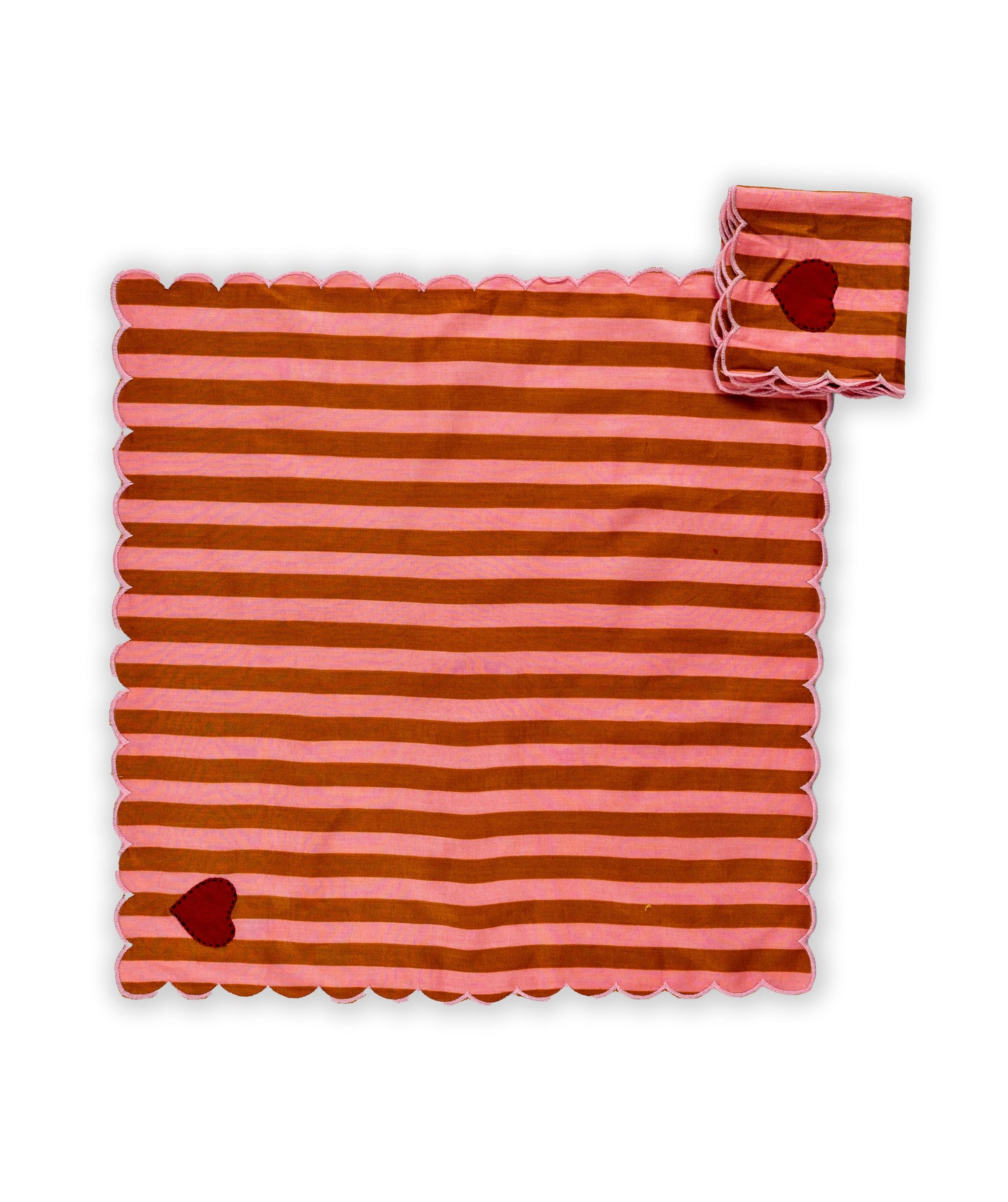 Rust Stripe Ladybug & Heart Tea Cosy Set