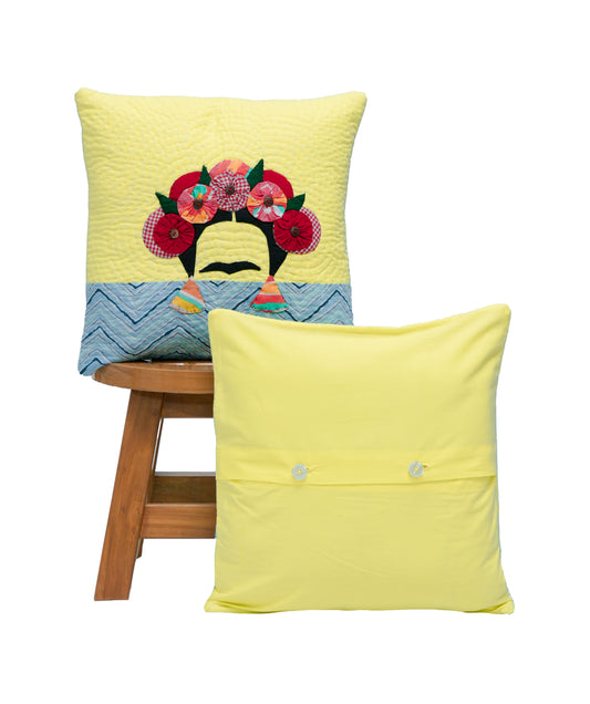 Frida on Lemon Yellow Cushion Cover