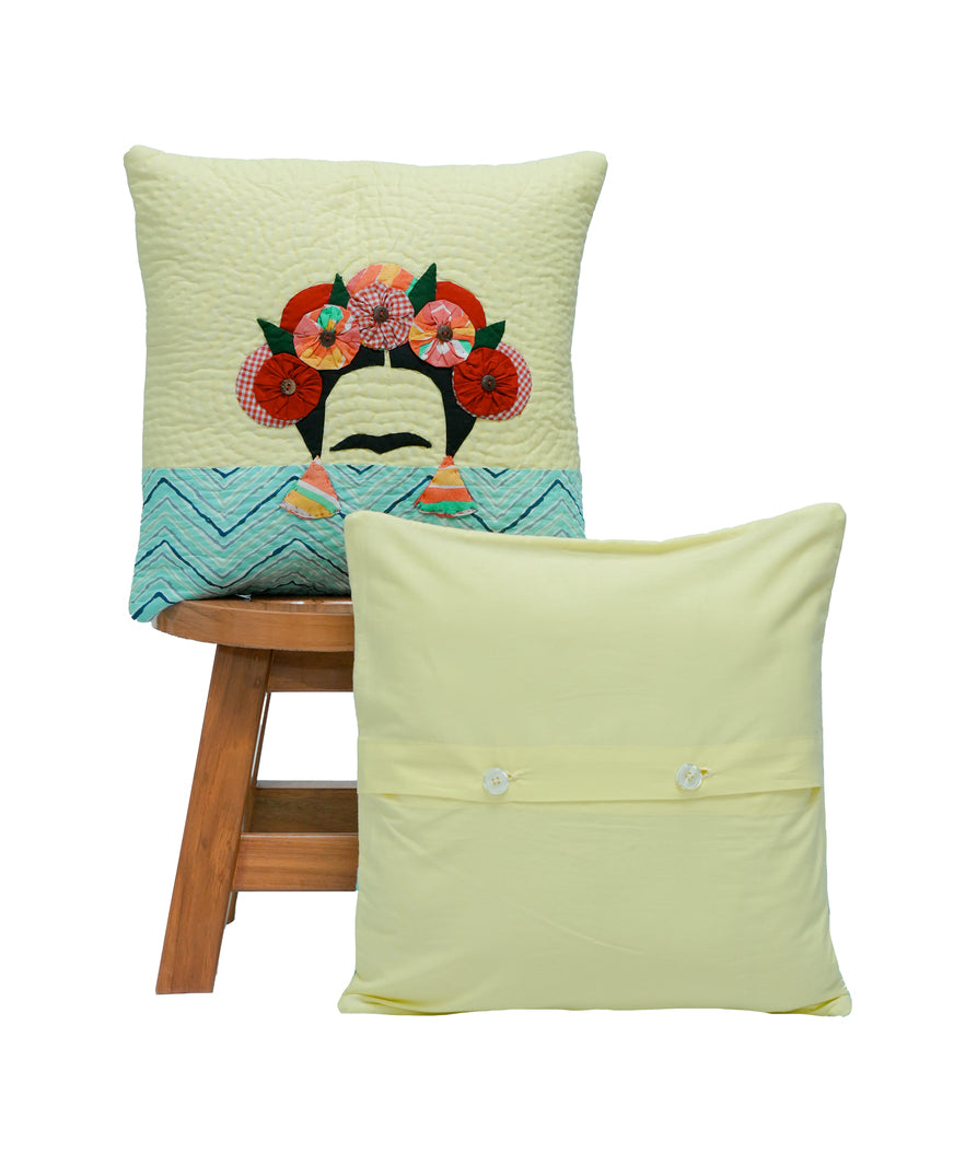 Frida on Lemon Yellow Cushion Cover