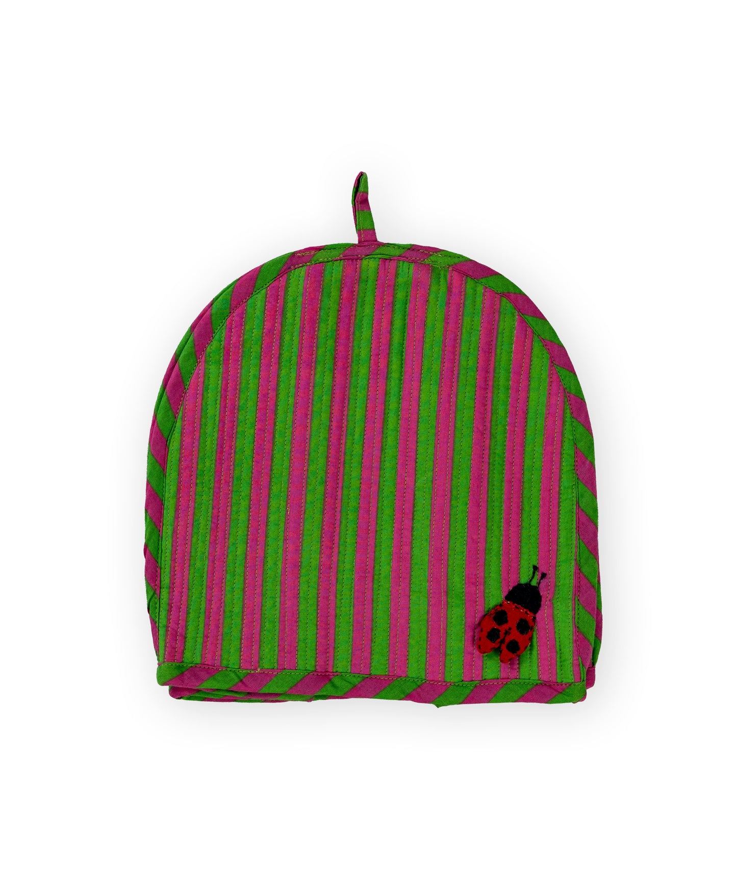 Green & Pink Stripe Ladybug & Heart Tea Cosy Set