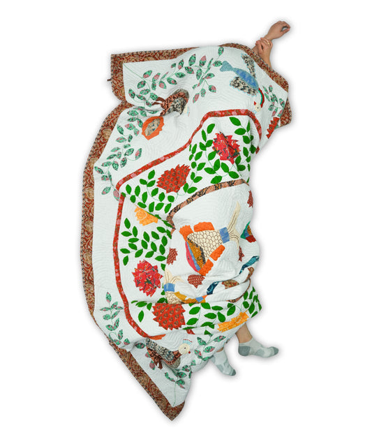 Madhubani Fish Chakra King Size Appliqué Quilt