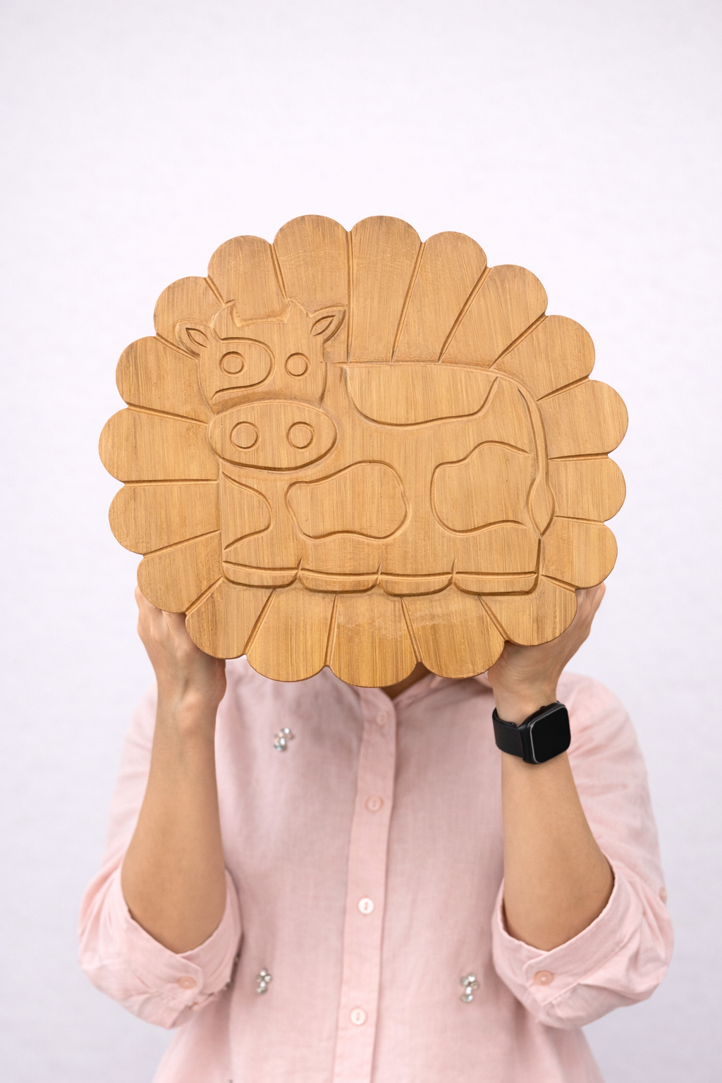 Cow Natural Teakwood Chowki