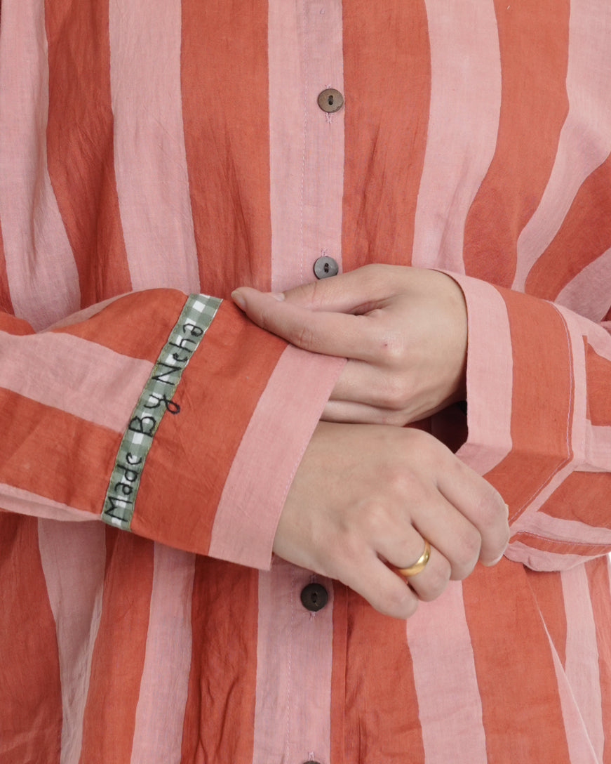 Monchichi Wearble Art Shirt, Brick Red Bold Stripe