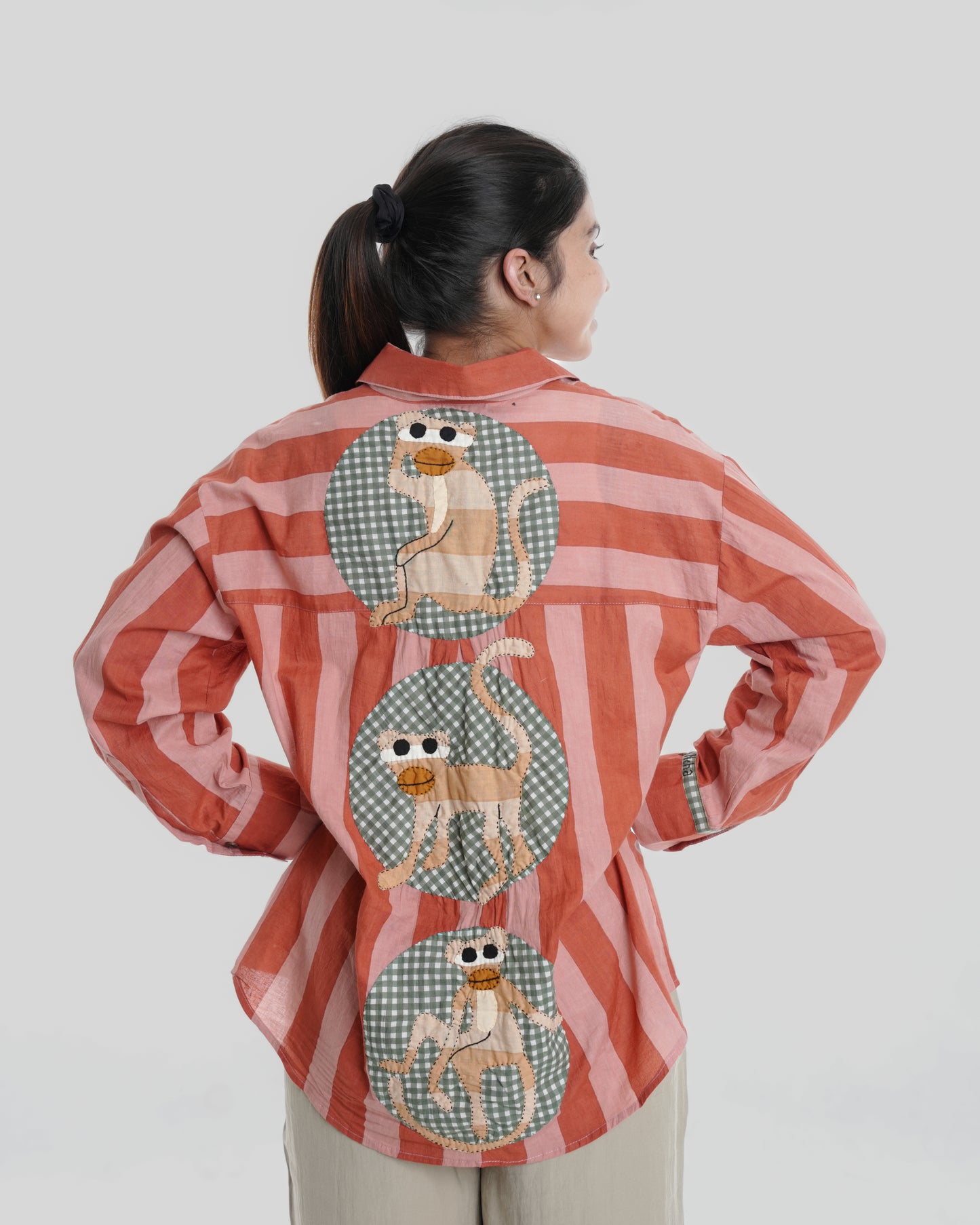 Monchichi Wearble Art Shirt, Brick Red Bold Stripe