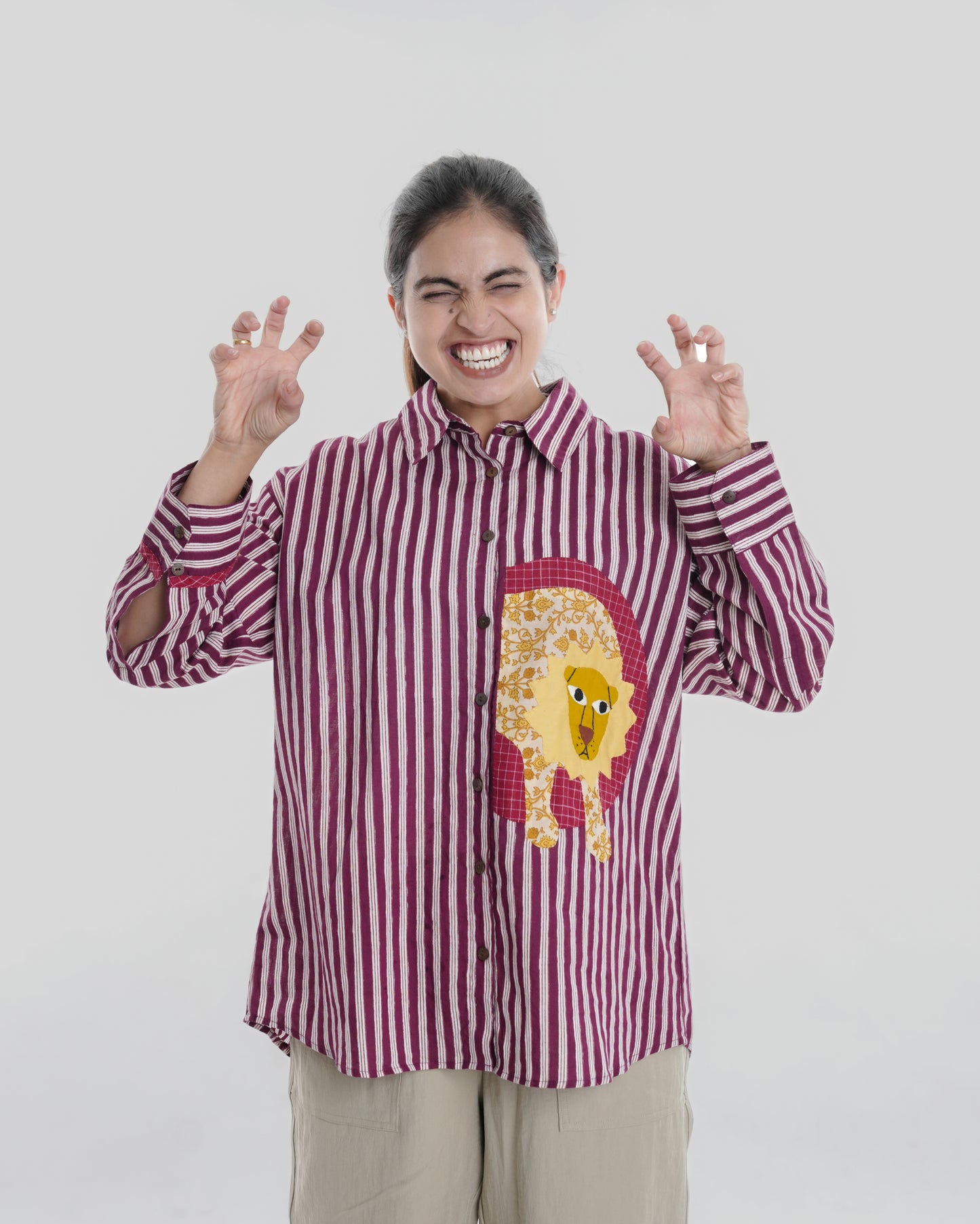 Gond Wearable Art Shirt, Maroon Stripe