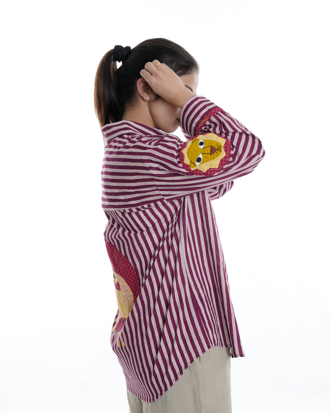 Gond Wearable Art Shirt, Maroon Stripe