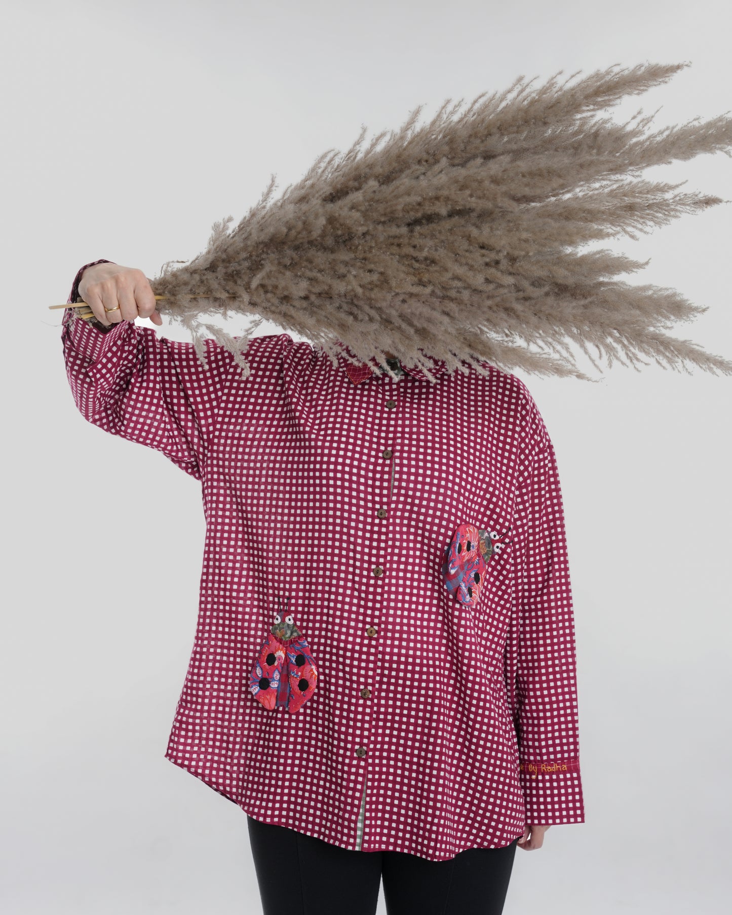Lovebug Wearable Art Shirt, Maroon Checks
