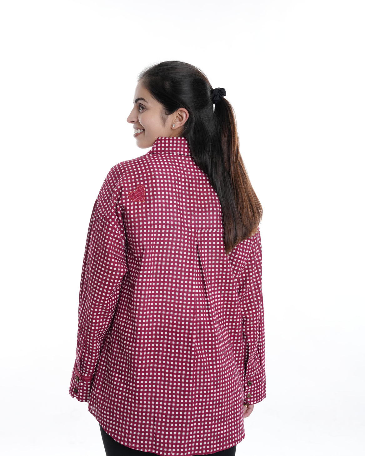 Lovebug Wearable Art Shirt, Maroon Checks