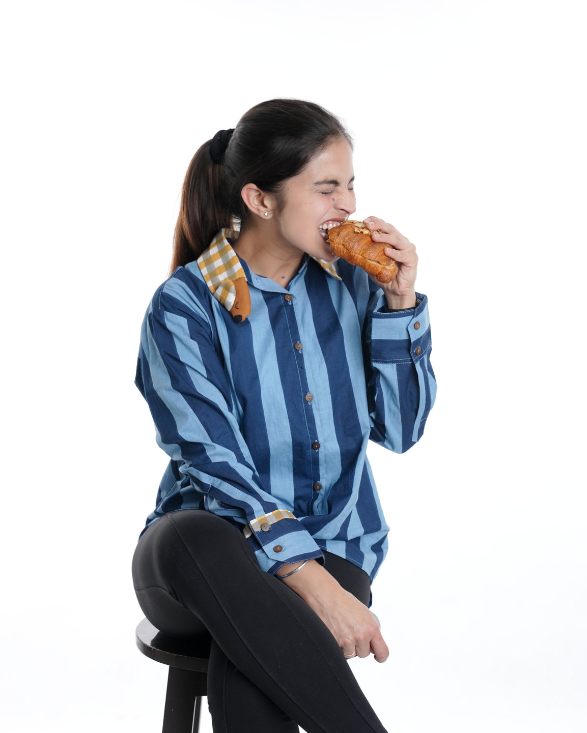 Pupster Wearable Art Shirt, Dark Blue Bold Stripe