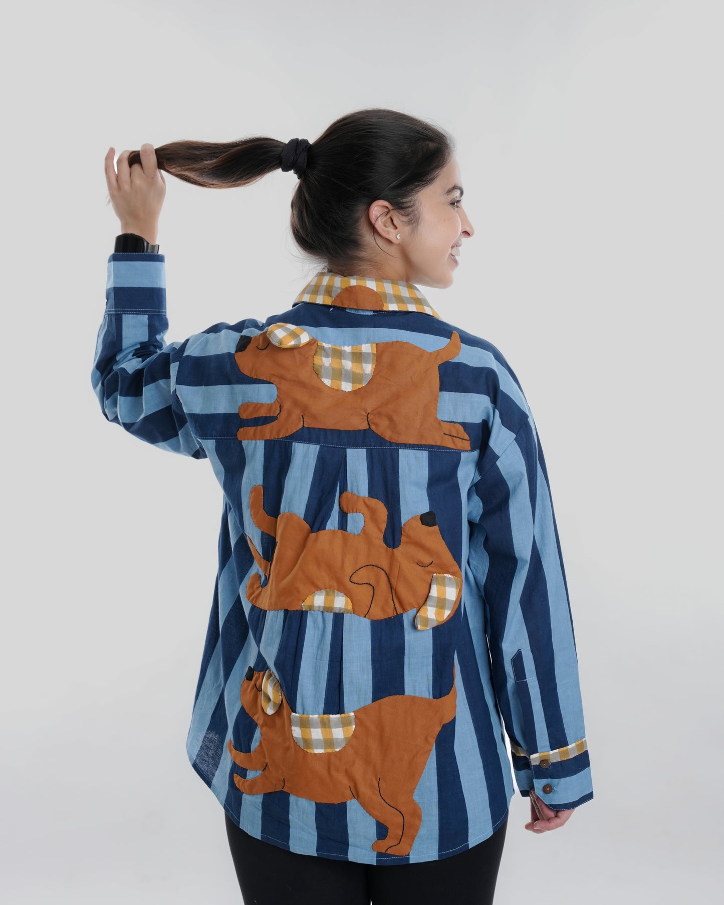 Pupster Wearable Art Shirt, Dark Blue Bold Stripe