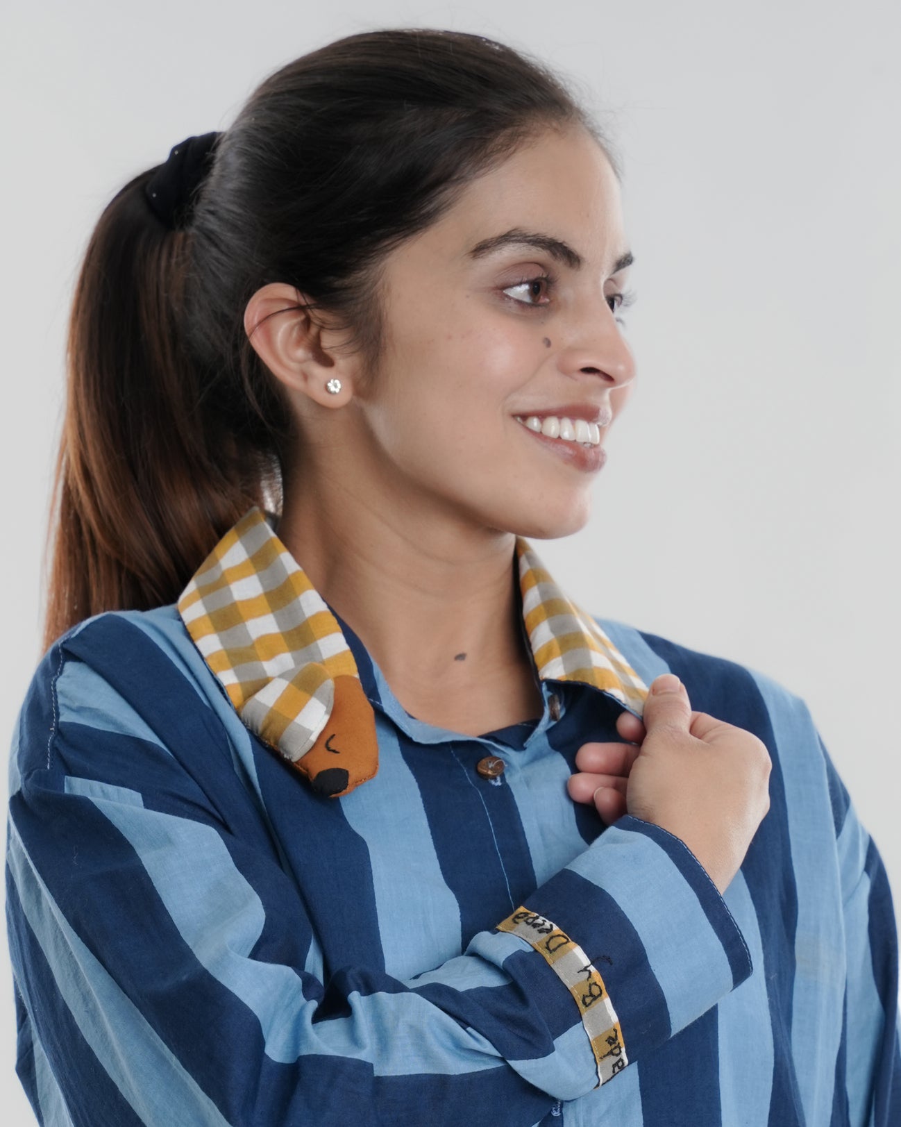 Pupster Wearable Art Shirt, Dark Blue Bold Stripe