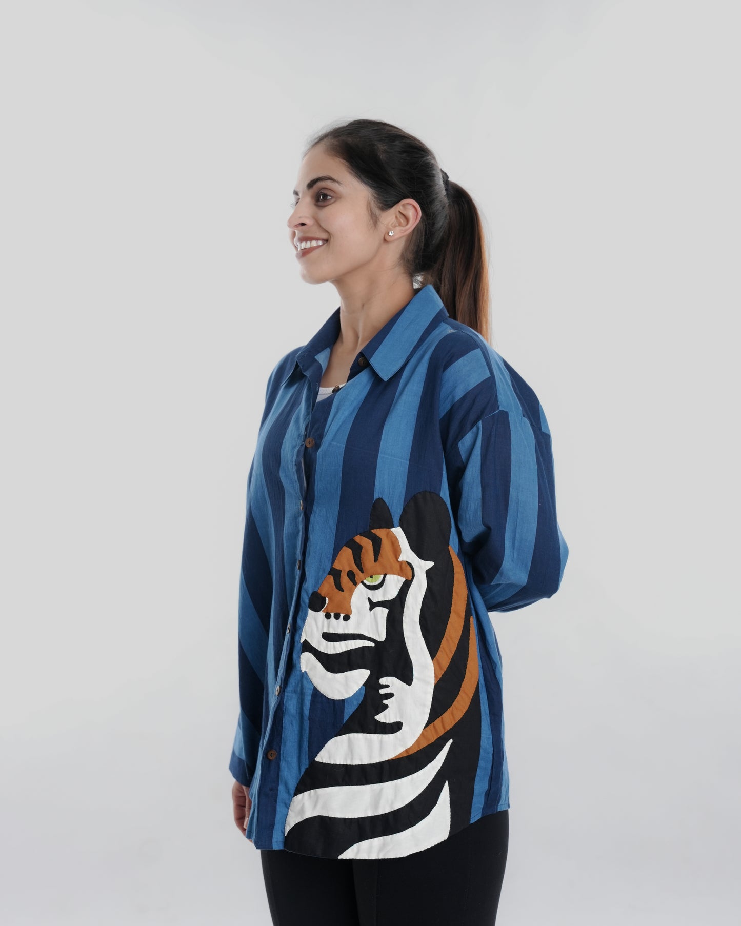 Safari Edit Wearable Art Shirt, Blue Bold Stripe