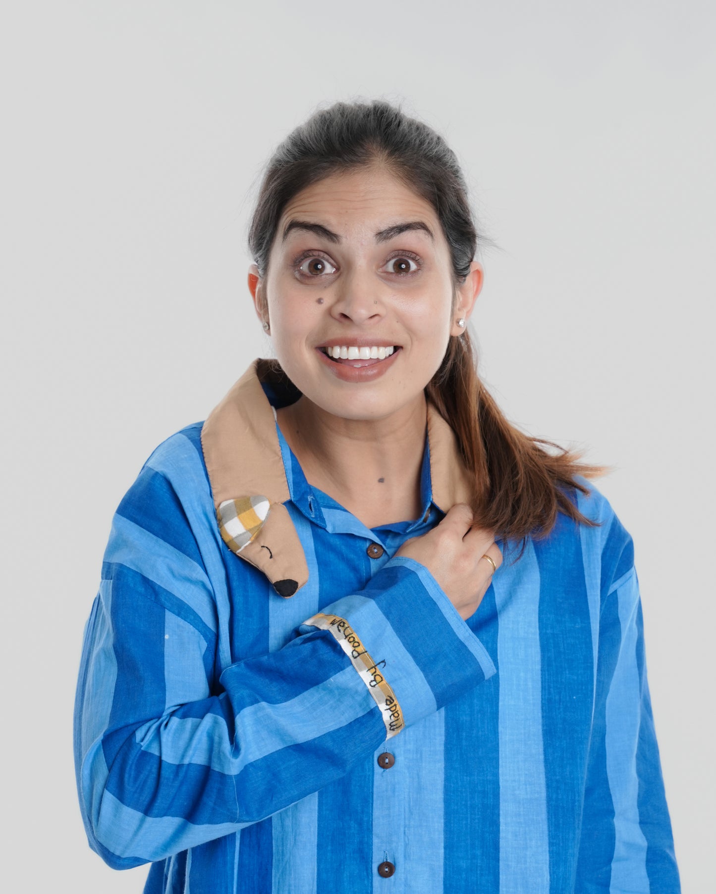 Pupster Wearable Art Shirt, Blue Bold Stripe