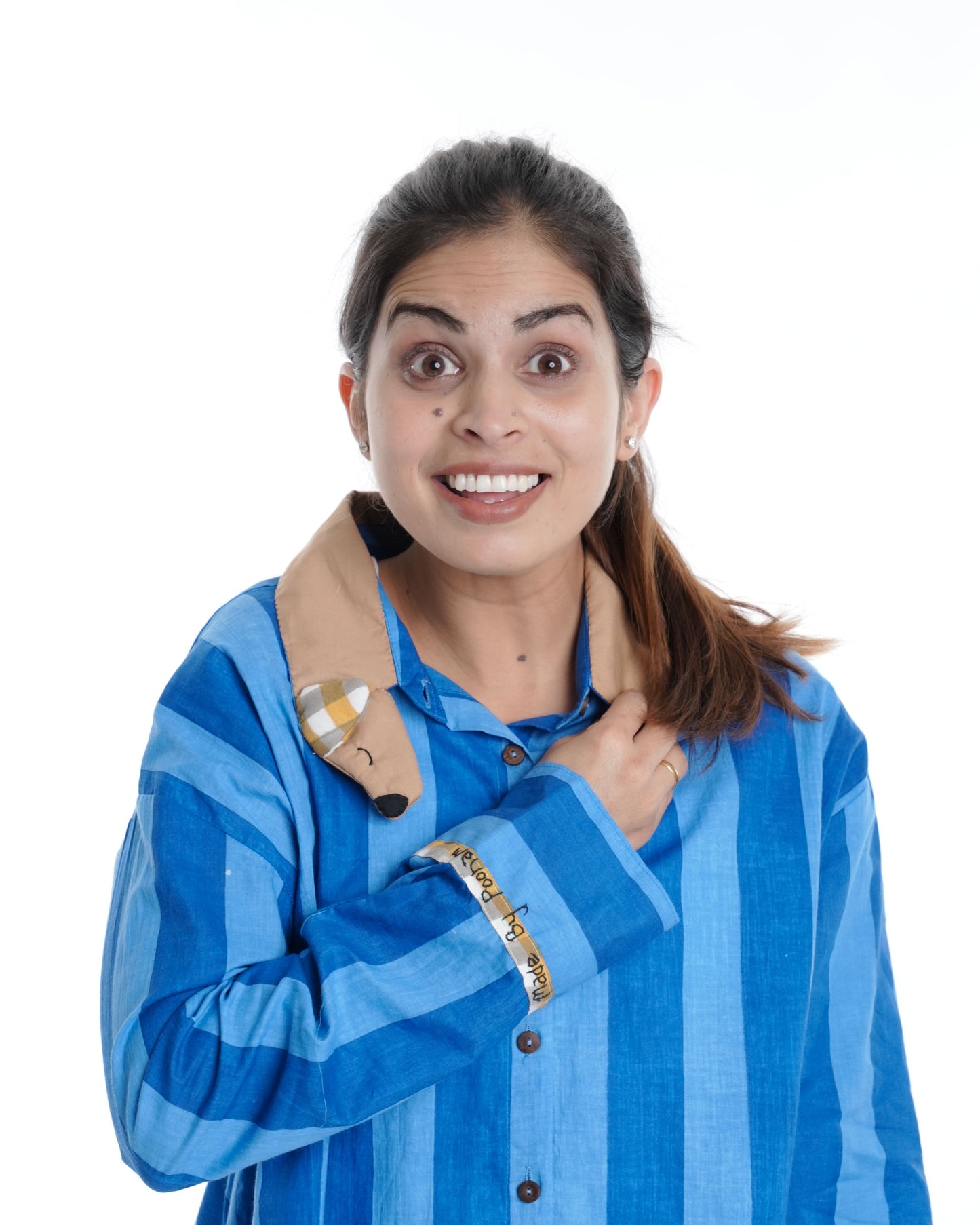 Pupster Wearable Art Shirt, Blue Bold Stripe