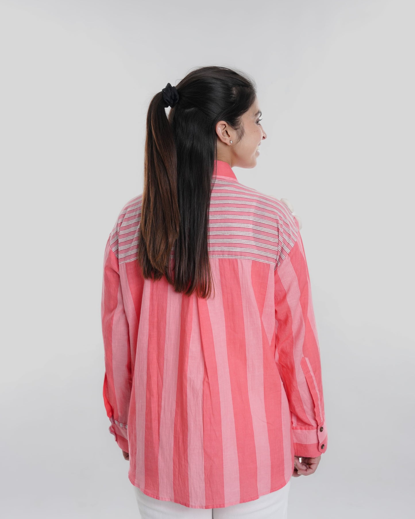 Daisy Wearable Art Shirt, Powder Pink Bold Stripe