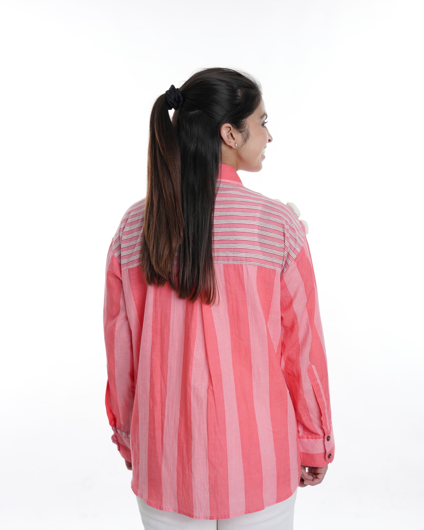 Daisy Wearable Art Shirt, Powder Pink Bold Stripe