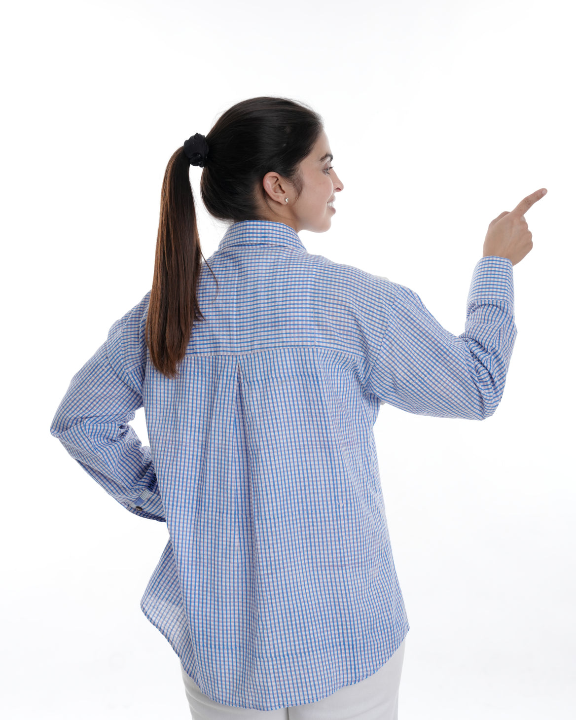 Daisy Wearable Art Shirt, Small Blue Check