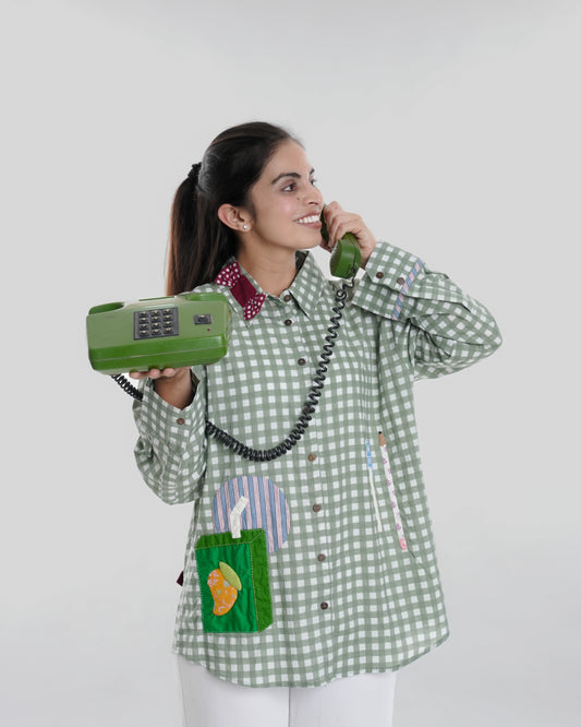 '90s Nostalgia Wearable Art Shirt, Green Check