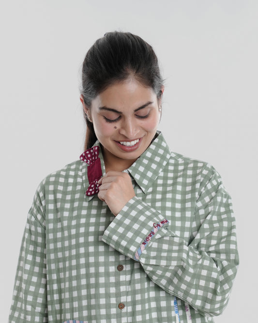 '90s Nostalgia Wearable Art Shirt, Green Check