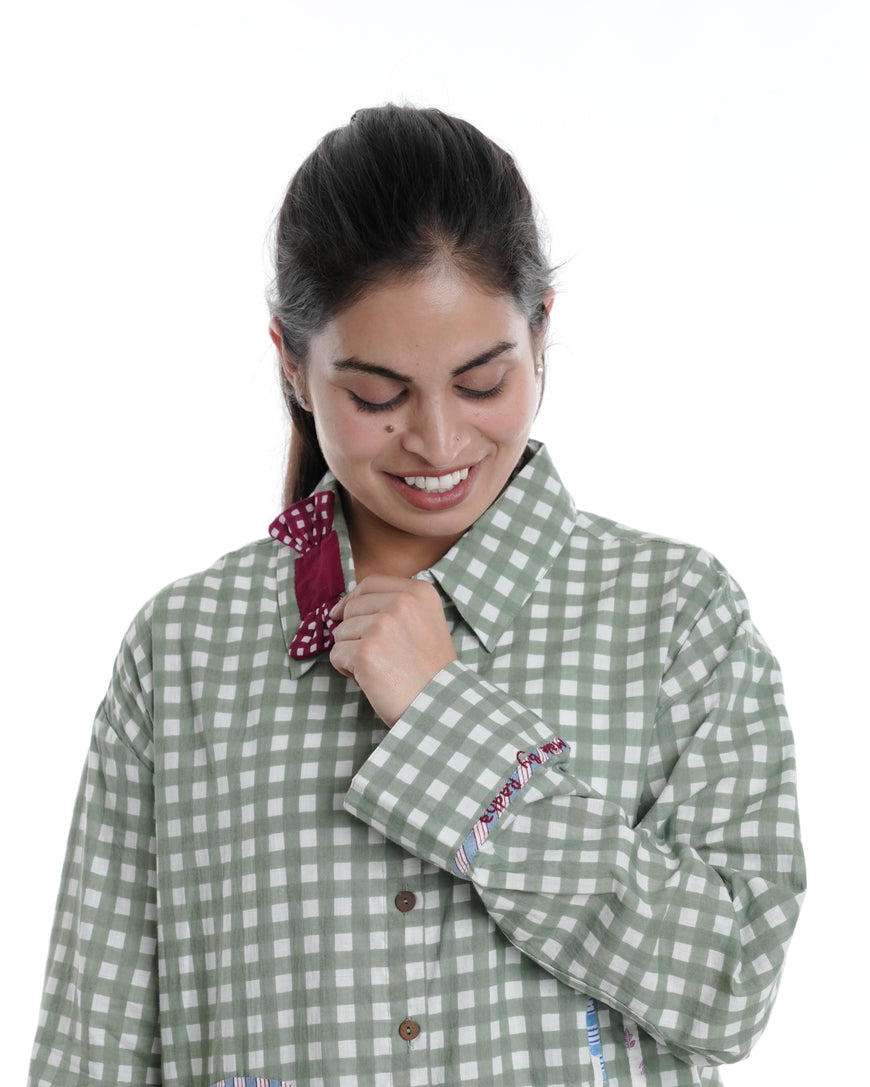 '90s Nostalgia Wearable Art Shirt, Green Check