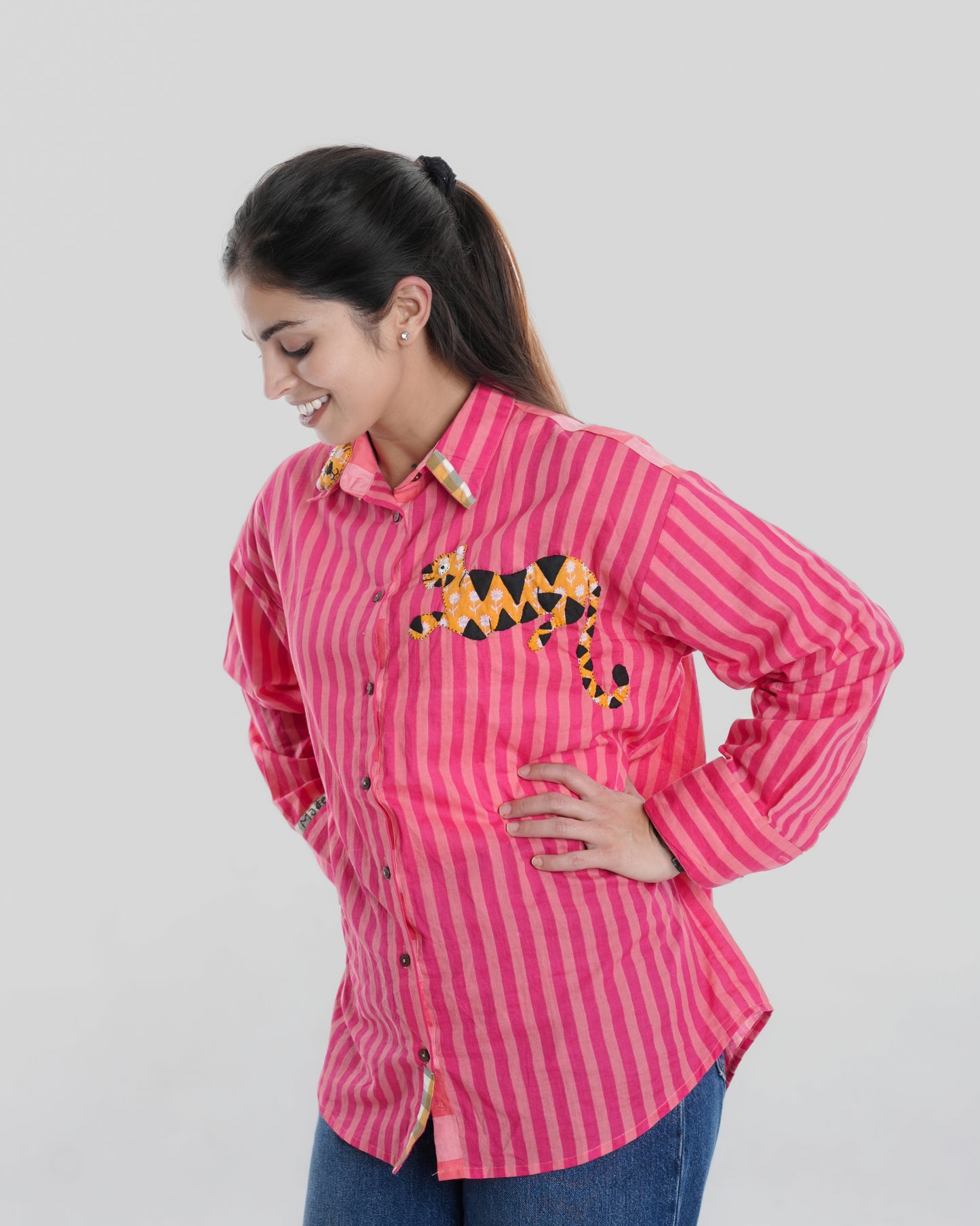 Arrowhead Wearable Art Shirt, Bold Pink Stripe