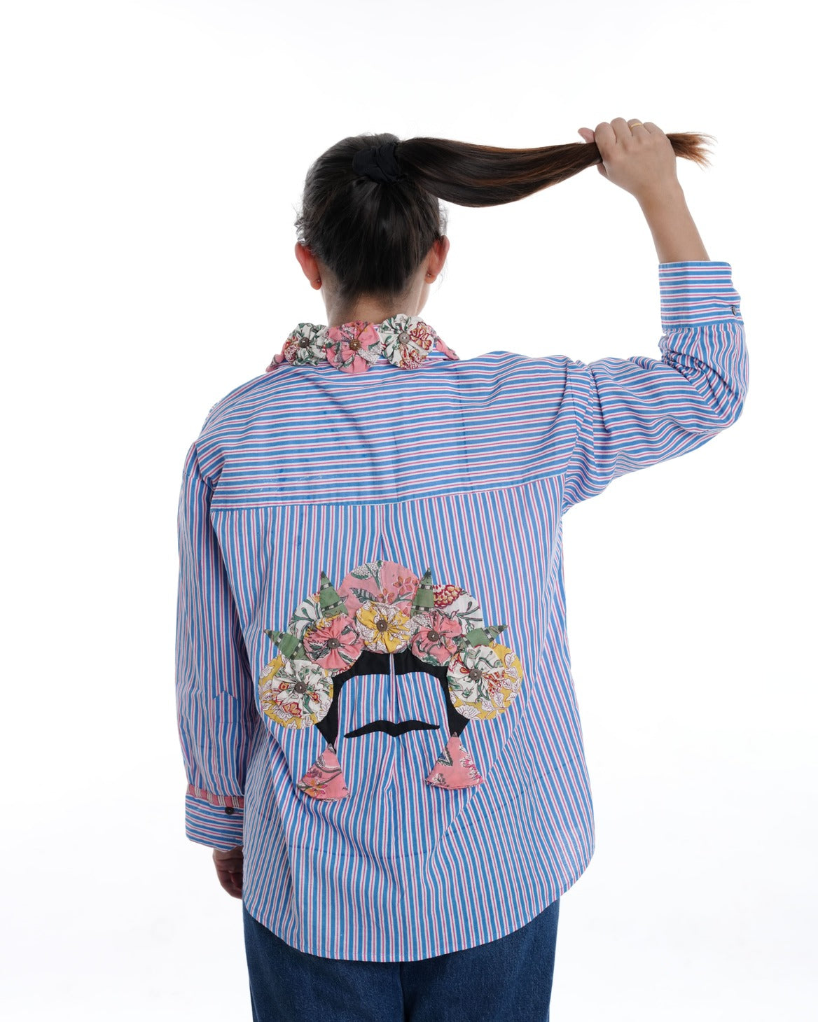 Frida Wearable Art Shirt, Lilac Blue Stripe