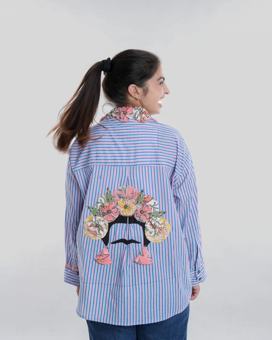 Frida Wearable Art Shirt, Blue Stripe