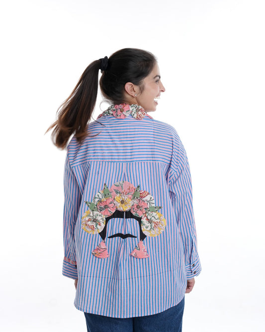 Frida Wearable Art Shirt, Lilac Blue Stripe