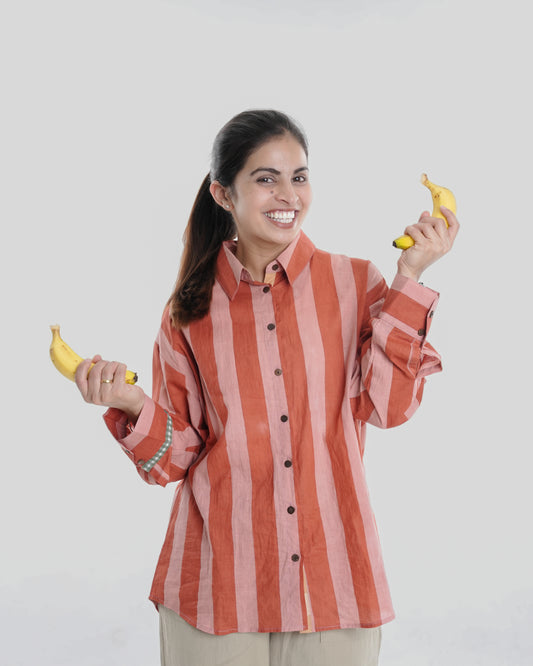 Monchichi Wearble Art Shirt, Brick Red Bold Stripe