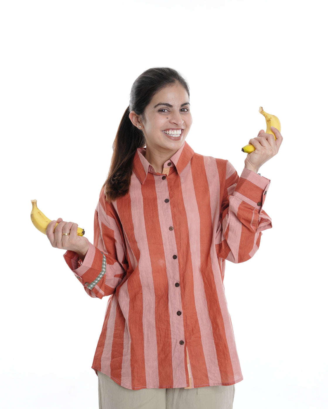 Monchichi Wearble Art Shirt, Brick Red Bold Stripe