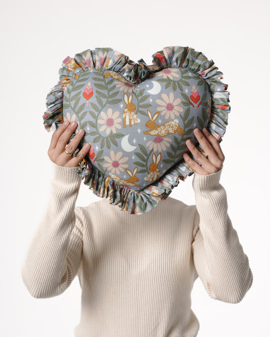 Moon Grey Heart Pillow