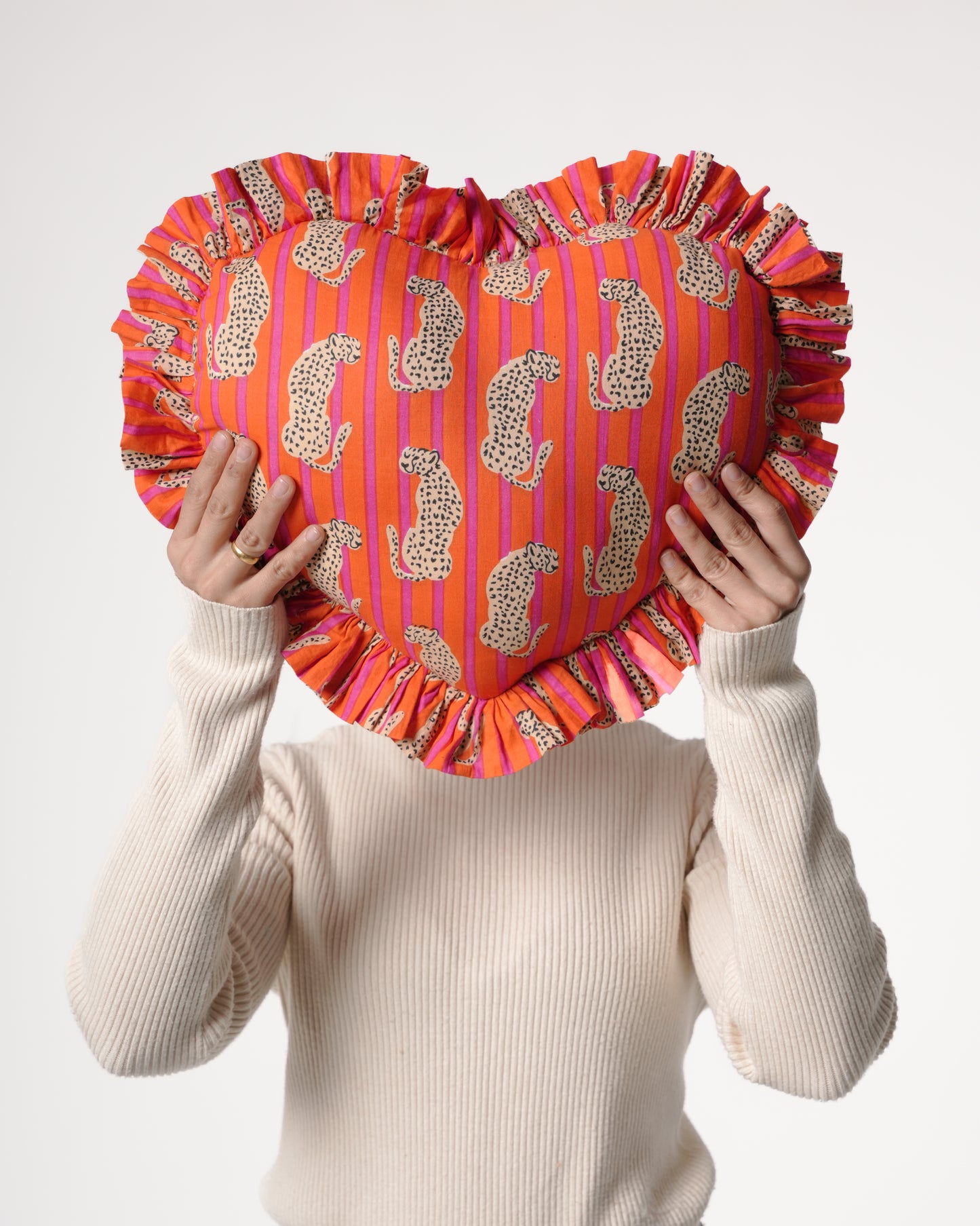 Pink Tiger Print Heart Pillow