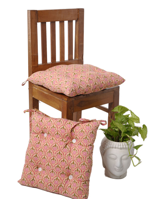 Beige Printed Cotton Chair Pad