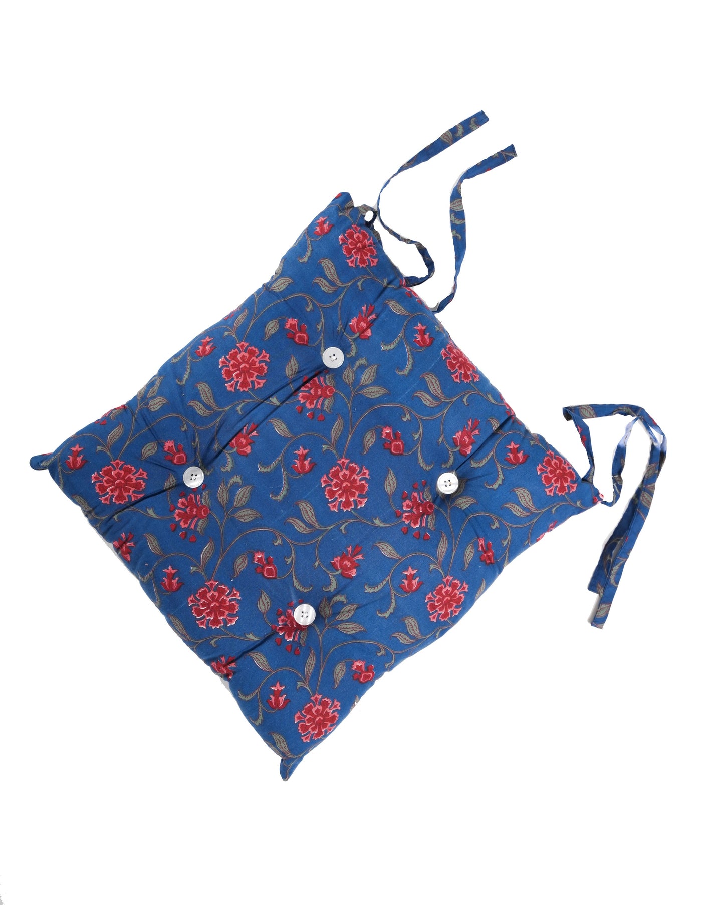 Navy Blue Printed Cotton Chair Pad